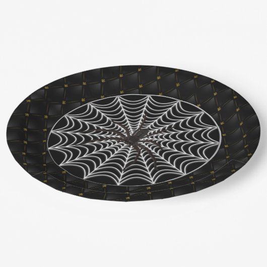 Assiettes En Carton Black Boarder White Spider Web et Black Spider (Angle)