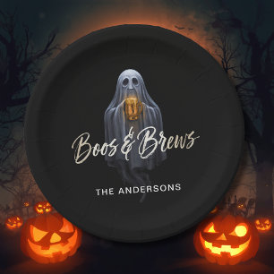 Assiettes En Carton Black Boos & Brews Fantôme Halloween