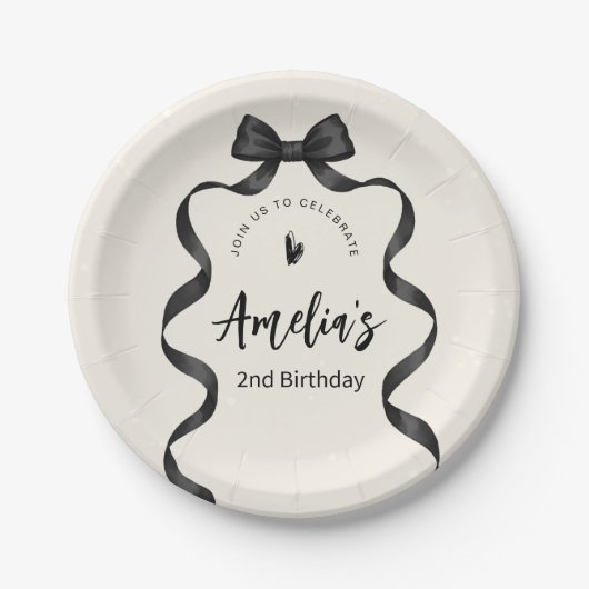 Assiettes En Carton Black Bow Birthday Any Age  (Devant)