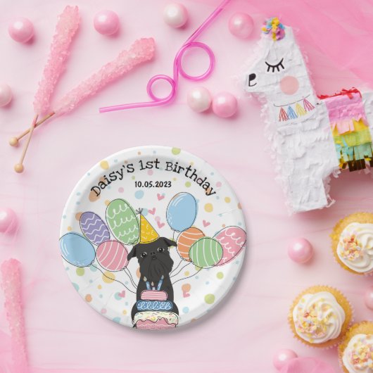 Assiettes En Carton Black Brussels Griffon Chien fête d'anniversaire (Fête)