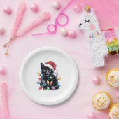 Assiettes En Carton Black Cat lumières Noël Amoureux des chats amusant (Fête)
