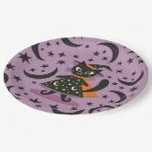 Assiettes En Carton Black Cat sorcière violette Lune Étoiles Halloween (Angle)