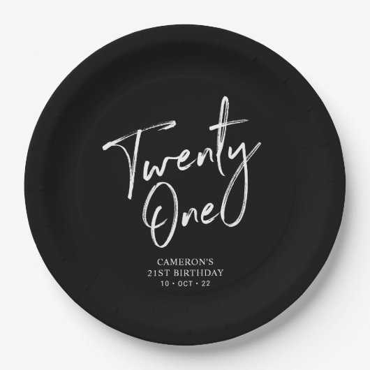 Assiettes En Carton Black Chic Modern Lettering 21e anniversaire (Devant)