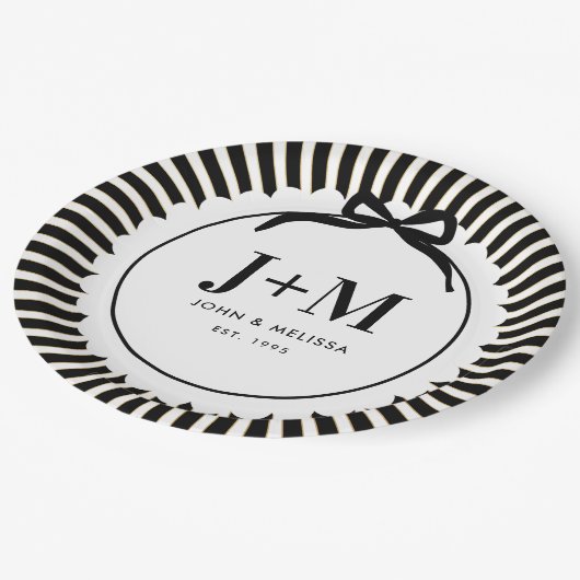 Assiettes En Carton Black Coquette Bow Anniversary Initials (Angle)