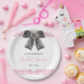 Assiettes En Carton Black Coquette Bow Pink Lace Fête des mariées (Fête)