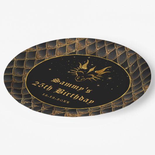 Assiettes En Carton Black Dragon Scales Gold Faux Parties scintillant  (Angle)