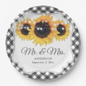 Assiettes En Carton Black En vichy Sunflower M. et Mme Mariage (Devant)
