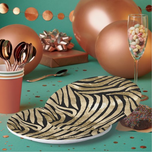 Assiettes En Carton Black et Gold Glam Zebra (Multi)