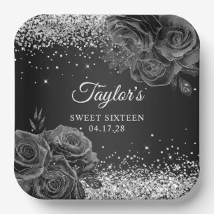 Assiettes En Carton Black Floral Glam Sweet sixteen Parties scintillan