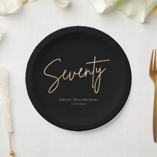 Assiettes En Carton Black & Gold 70th Birthday Party Paper Plates