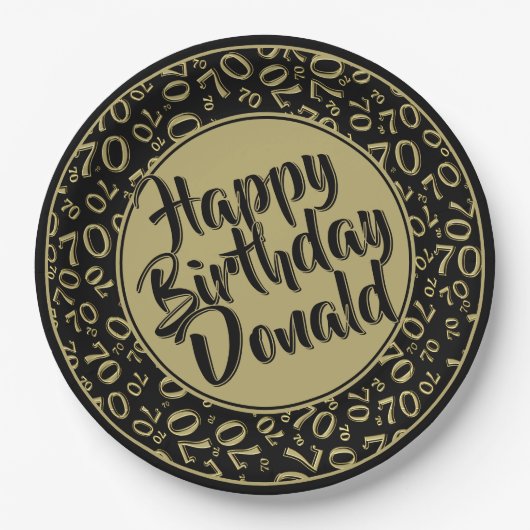 Assiettes En Carton Black/Gold 70th Random Number Pattern (Devant)