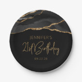 Assiettes En Carton Black Gold Agate Geode 21e fête d'anniversaire (Devant)
