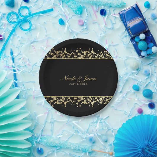 Assiettes En Carton Black & Gold Babys Respirer Plaques Mariages flora (Fête)