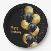 Assiettes En Carton Black Gold Balloon Chic (Devant)