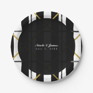Assiettes En Carton Black & Gold Chic Glam Géométrique Fête