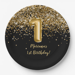 Assiettes En Carton Black Gold Enfants Fille 1er anniversaire