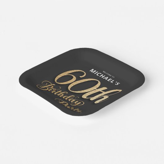 Assiettes En Carton Black Gold Foil 60e fête d'anniversaire (Angulaire)