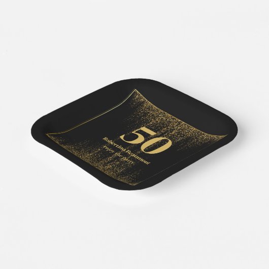 Assiettes En Carton Black Gold Frontière Parties scintillant moderne 5 (Angulaire)