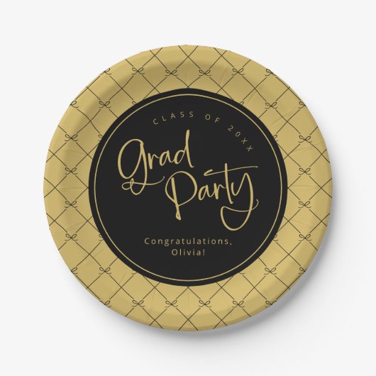 Assiettes En Carton Black Gold Geometry Bows Motif Grad Party (Devant)