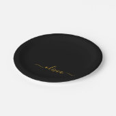 Assiettes En Carton Black Gold Girl Script Monogramme Nom Moderne (Angle)