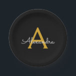 Assiettes En Carton Black Gold Girl Script Monogramme Nom Moderne<br><div class="desc">Monogramme or et noir Ajoutez votre propre nom Plaques de partie de script. Cela rend le cadeau parfait pour 16 ans,  mariage,  douche nuptiale,  anniversaire,  baby shower ou bachelorette pour quelqu'un qui aime le luxe glam et les styles chic.</div>