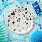 Assiettes En Carton Black Gold Happy New Year Confetti (Fête)