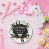 Assiettes En Carton Black & Gold Leafy 25e anniversaire - JE LE FAIS T (Fête)