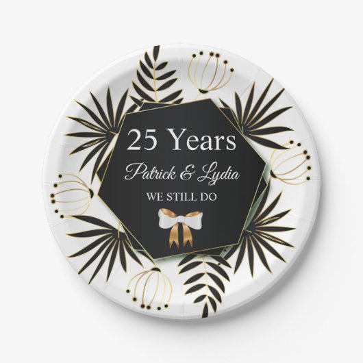 Assiettes En Carton Black & Gold Leafy 25e anniversaire - JE LE FAIS T (Devant)