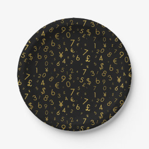 Assiettes En Carton Black Gold Luxury Numéros Devise Symboles Motif