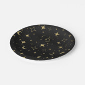 Assiettes En Carton Black & Gold Moderne Lune Céleste Étoiles Mariage (Angle)