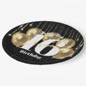 Assiettes En Carton Black Gold Parties scintillant Bold Sweet 16 Ballo (Angle)