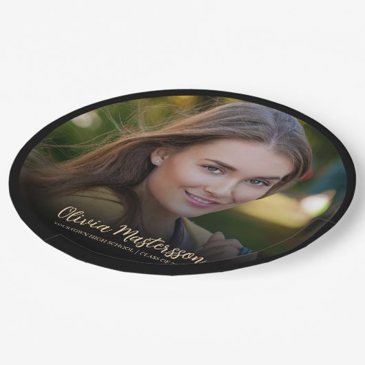 Assiettes En Carton Black Gold Photo Party (Angle)