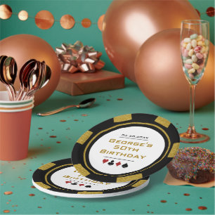 Assiettes En Carton Black Gold Poker Chip Las Vegas Casino Anniversair