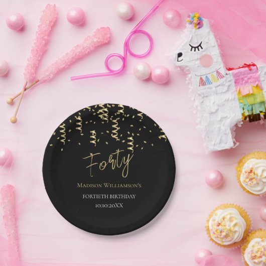 Assiettes En Carton Black & Gold Quarty Minimal 40e fête d'anniversair (Fête)