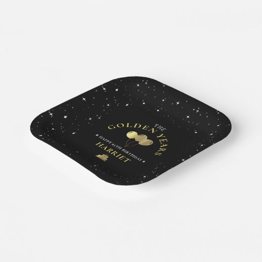 Assiettes En Carton Black & Gold Star Golden Years 65e anniversaire (Angulaire)