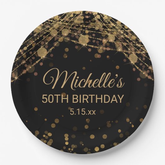 Assiettes En Carton Black Gold String Lumières Parties scintillant Adu (Devant)