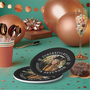 Assiettes En Carton Black Graduation Party avec nom photo