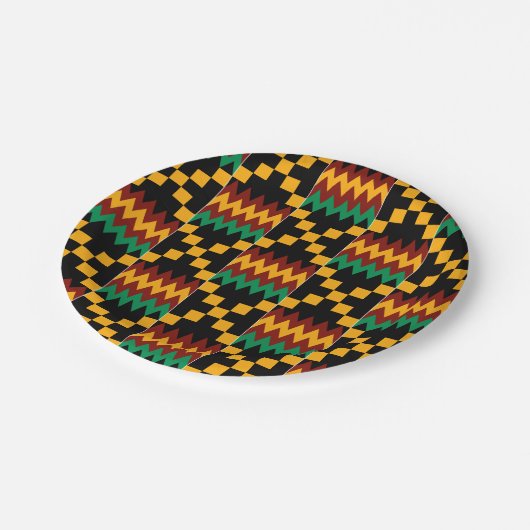Assiettes En Carton Black, Green, Red, et Yellow Kente Cloth (Angle)