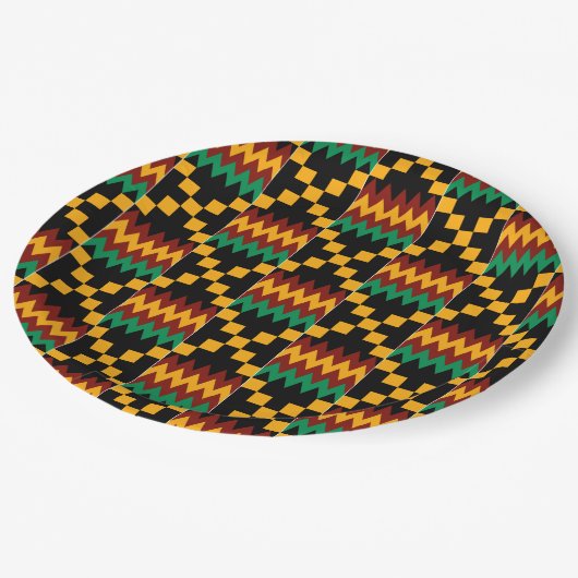 Assiettes En Carton Black, Green, Red, et Yellow Kente Cloth (Angle)