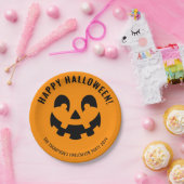Assiettes En Carton Black Happy Halloween Citrouille forme visage sur  (Fête)