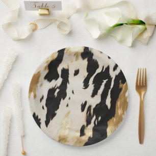 Assiettes En Carton Black Ivory Gold Western Cowhide