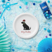 Assiettes En Carton Black Lab Joyeux Noël Santa Hat Holly Moderne (Fête)