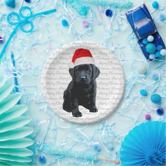 Assiettes En Carton Black Lab Père Noël Chien - Joyeux Chien du Labrad (Fête)