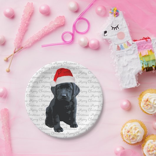 Assiettes En Carton Black Lab Père Noël Chien - Joyeux Chien du Labrad (Fête)