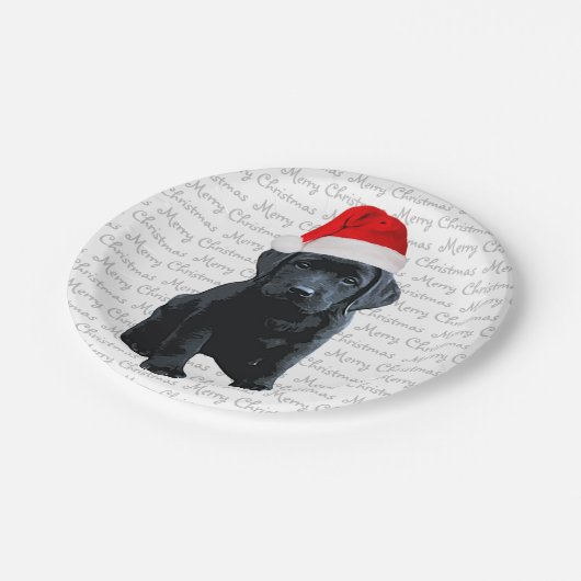 Assiettes En Carton Black Lab Père Noël Chien - Joyeux Chien du Labrad (Angle)