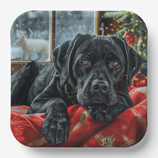 Assiettes En Carton Black Labrador Chien Festive de Noël (Recto)