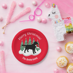 Assiettes En Carton Black Labrador Christmas À feuillage persistant