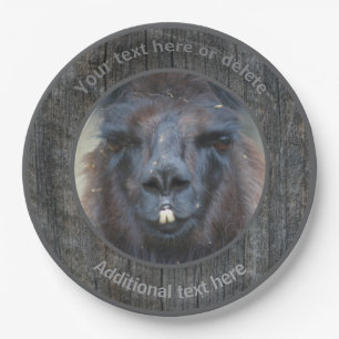 Assiettes En Carton Black Llama Visage ferme animal personnalisé