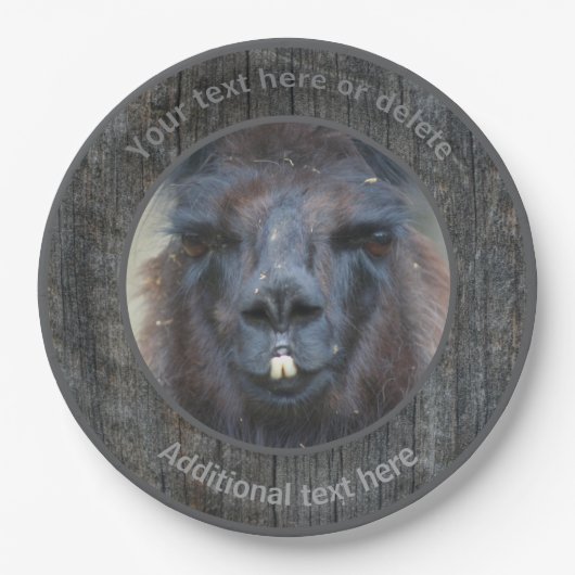 Assiettes En Carton Black Llama Visage ferme animal personnalisé (Devant)