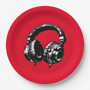 Assiettes En Carton Black Music Headphones Dance DJ Anniversaire